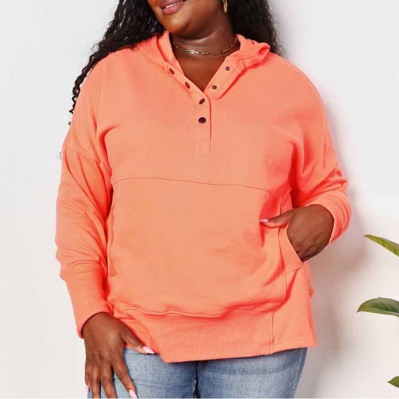 NEW Double Take Quarter Snap Oversized Boyfriend Hoodie Hooded Sweatshirt - Picture 7 of 11